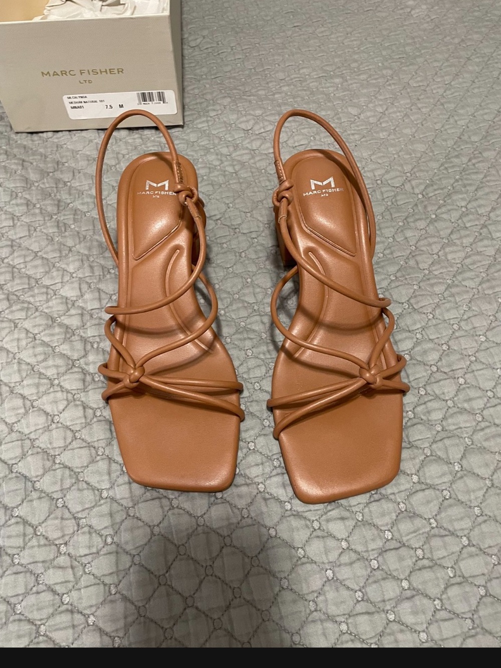 Marc Fisher Brown Strappy Square-Toe Heels